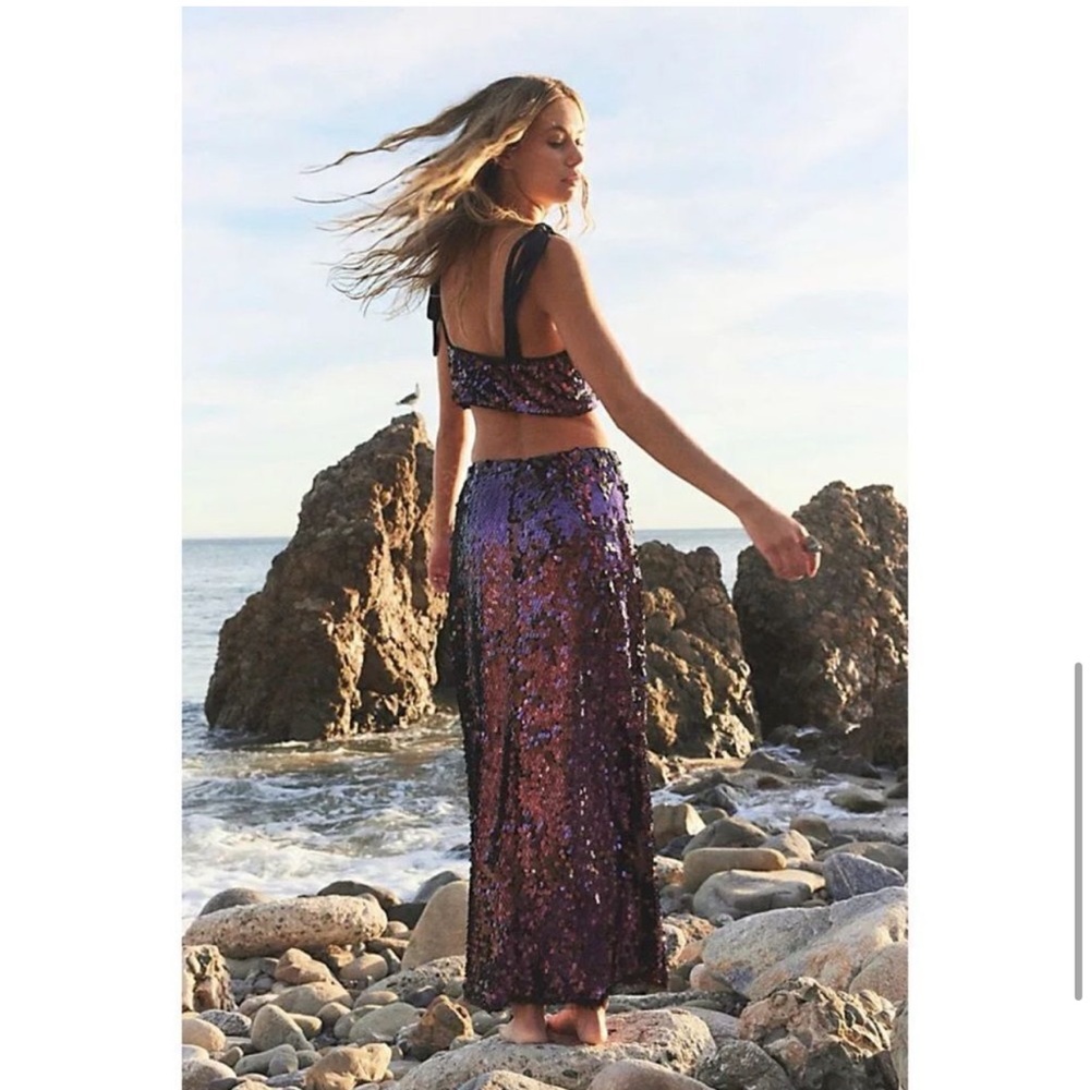 NWT Free People Star Bright Sequin Cropped Top & Maxi Skirt Set Lilac, Size 14 - Picture 7 of 10